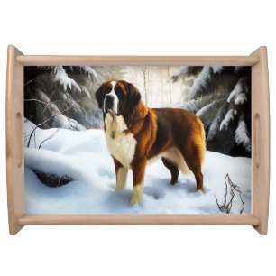 Saint Bernard Let It Snow Christmas Serving Tray
