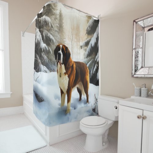 Saint Bernard Let It Snow Christmas Shower Curtain