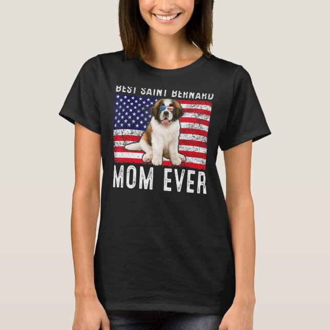 Saint Bernard Mom Usa American Flag Dog  Owner T-Shirt (Front)