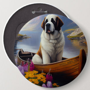 Saint Bernard on a Paddle: A Scenic Adventure Button