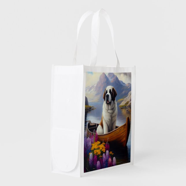 Saint Bernard on a Paddle: A Scenic Adventure Grocery Bag (Front Side)