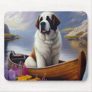 Saint Bernard on a Paddle: A Scenic Adventure Mouse Pad