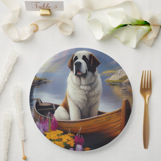 Saint Bernard on a Paddle: A Scenic Adventure Paper Plates (Wedding)