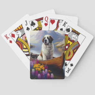 Saint Bernard on a Paddle: A Scenic Adventure Poker Cards