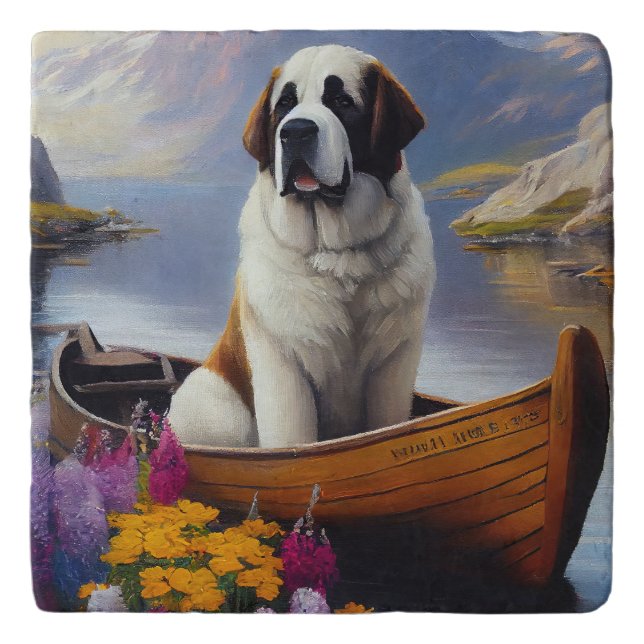 Saint Bernard on a Paddle: A Scenic Adventure Trivet (Front)