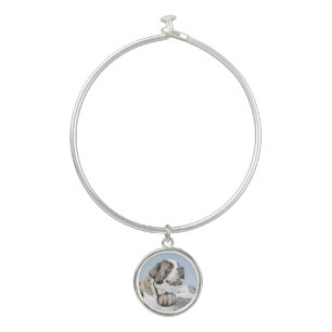 Saint Bernard Painting - Cute Original Dog Art Bangle Bracelet