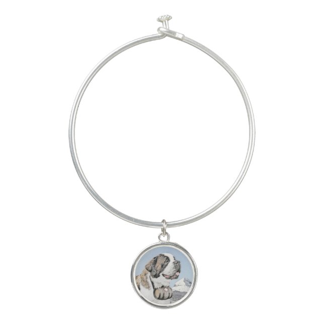 Saint Bernard Painting - Cute Original Dog Art Bangle Bracelet (Front)