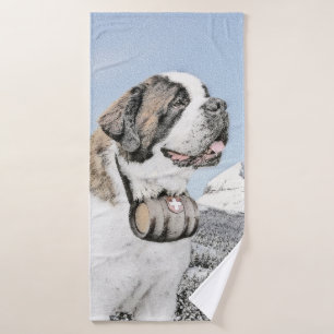 Saint Bernard Painting - Cute Original Dog Art Bath Towel Set