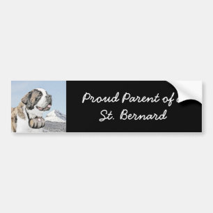 Saint Bernard Painting - Cute Original Dog Art Bumper Sticker