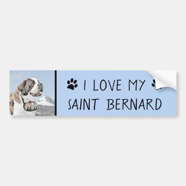 Saint Bernard Painting - Cute Original Dog Art Bumper Sticker (Front)
