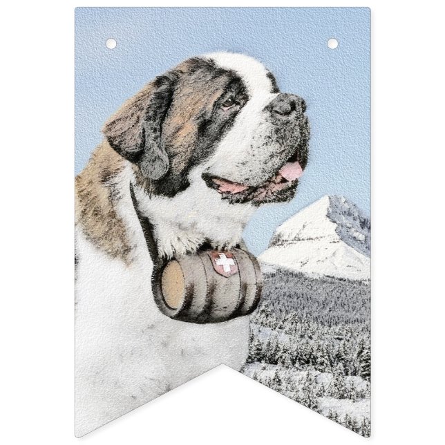 Saint Bernard Painting - Cute Original Dog Art Bunting Flags (First Flag)