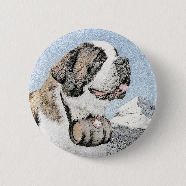 Saint Bernard Painting - Cute Original Dog Art Button (Front)