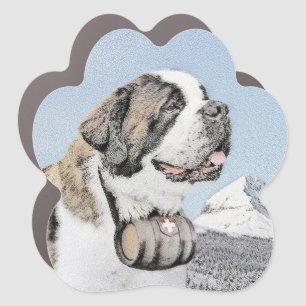 Saint Bernard Painting - Cute Original Dog Art Car Magnet