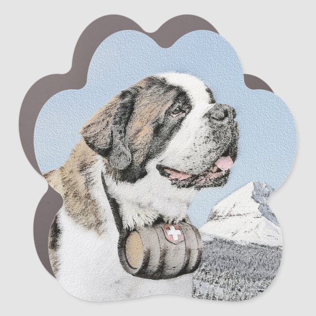 Saint Bernard Painting - Cute Original Dog Art Car Magnet (Front)