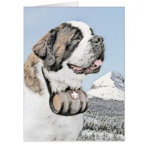 Saint Bernard Painting - Cute Original Dog Art Card