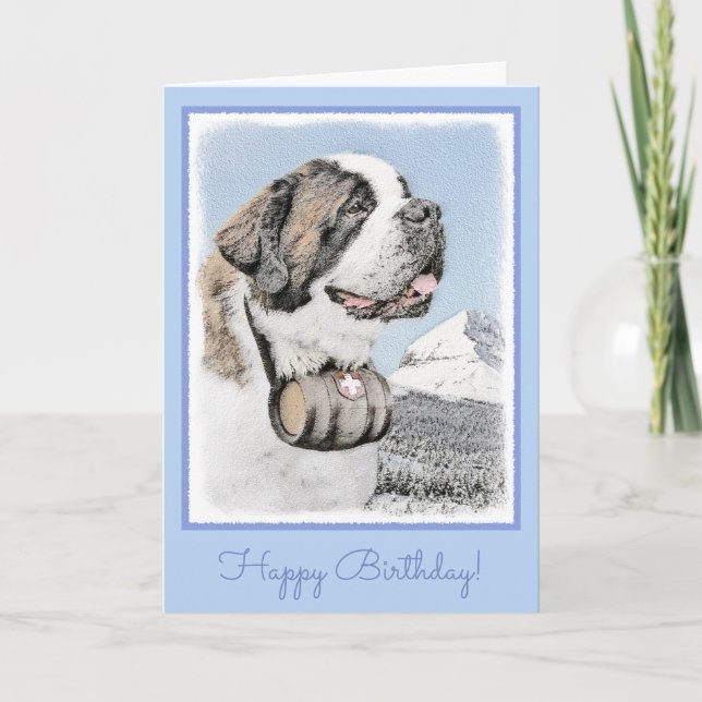 Saint Bernard Painting - Cute Original Dog Art Card (Front)