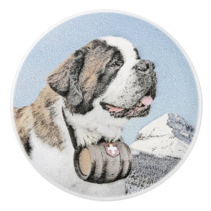 Saint Bernard Painting - Cute Original Dog Art Ceramic Knob