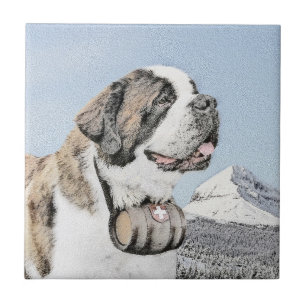 Saint Bernard Painting - Cute Original Dog Art Ceramic Tile