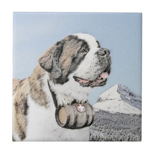 Saint Bernard Painting _ Cute Original Dog Art Ceramic Tile