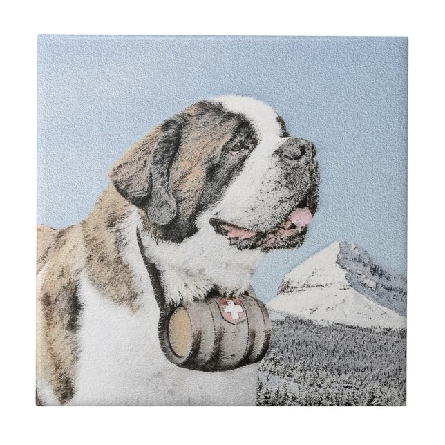 Saint Bernard Painting - Cute Original Dog Art Ceramic Tile (Front)