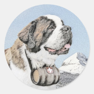Saint Bernard Painting - Cute Original Dog Art Classic Round Sticker