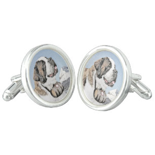Saint Bernard Painting - Cute Original Dog Art Cufflinks