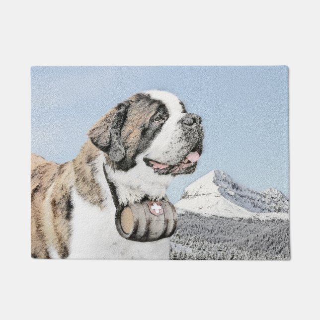 Saint Bernard Painting - Cute Original Dog Art Doormat (Front)
