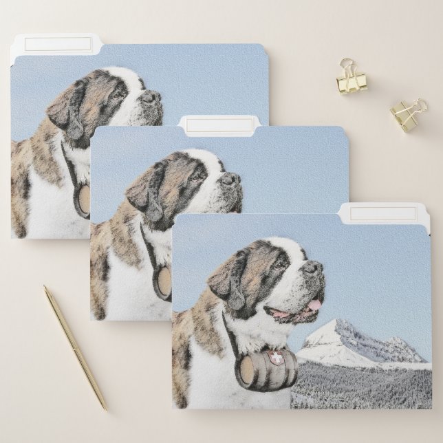 Saint Bernard Painting - Cute Original Dog Art File Folder (Set)