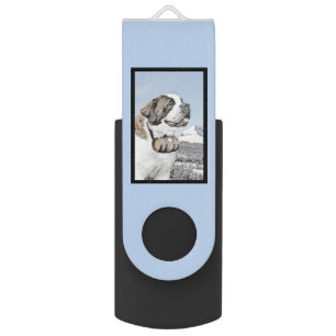 Saint Bernard Painting - Cute Original Dog Art Flash Drive