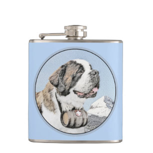 Saint Bernard Painting - Cute Original Dog Art Flask