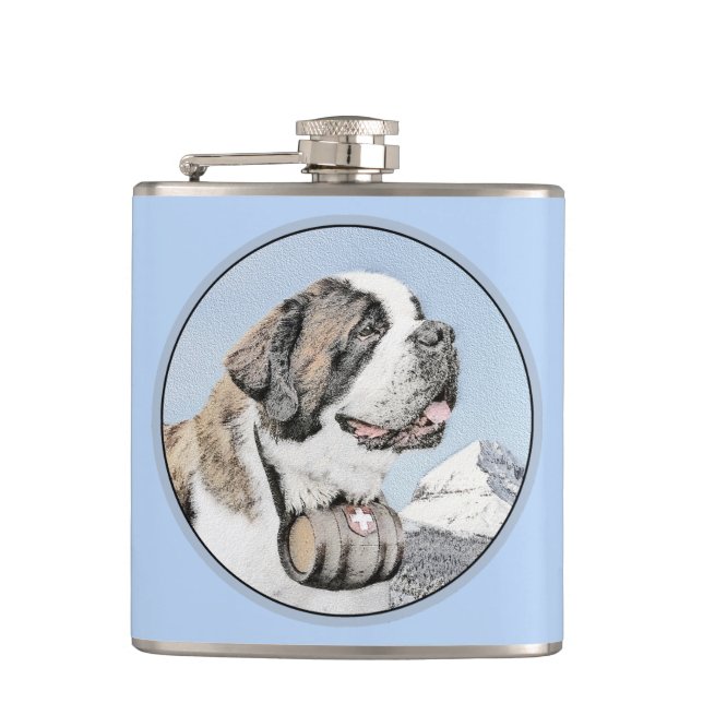 Saint Bernard Painting - Cute Original Dog Art Flask (Front)