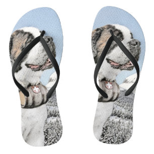 Saint Bernard Painting - Cute Original Dog Art Flip Flops