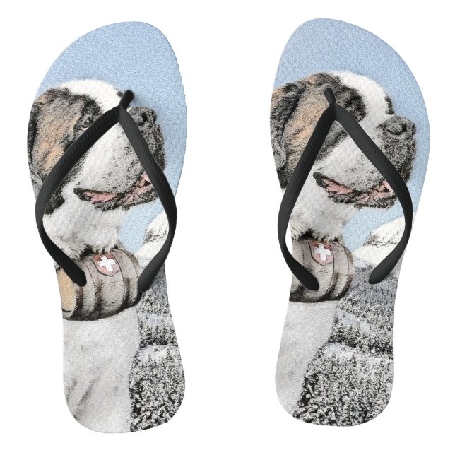 Saint Bernard Painting - Cute Original Dog Art Flip Flops (Footbed)