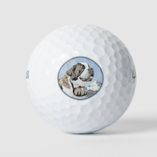 Saint Bernard Painting _ Cute Original Dog Art Golf Balls