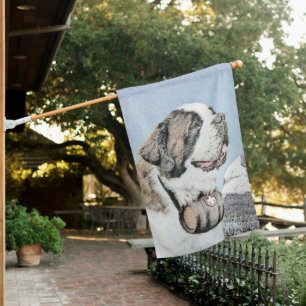 Saint Bernard Painting - Cute Original Dog Art House Flag