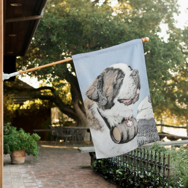 Saint Bernard Painting - Cute Original Dog Art House Flag (In SItu)
