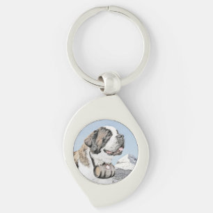 Saint Bernard Painting - Cute Original Dog Art Keychain