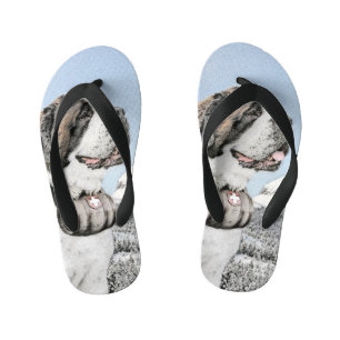 Saint Bernard Painting - Cute Original Dog Art Kid's Flip Flops