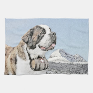 Saint Bernard Painting - Cute Original Dog Art Kitchen Towel