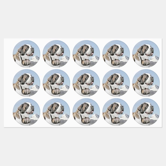 Saint Bernard Painting - Cute Original Dog Art Labels (Sheet)