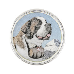 Saint Bernard Painting - Cute Original Dog Art Lapel Pin
