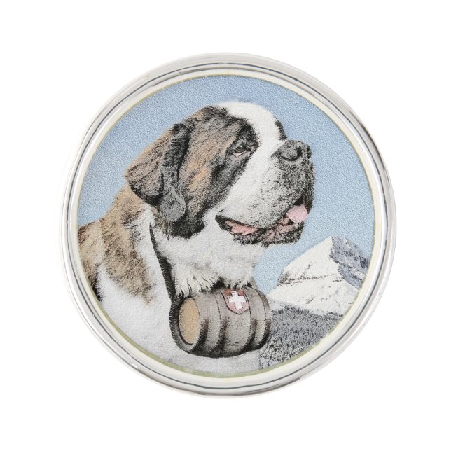 Saint Bernard Painting - Cute Original Dog Art Lapel Pin (Front)