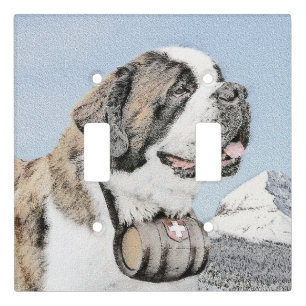 Saint Bernard Painting - Cute Original Dog Art Light Switch Cover