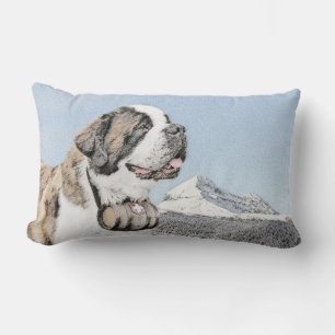 Saint Bernard Painting - Cute Original Dog Art Lumbar Pillow