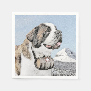 Saint Bernard Painting - Cute Original Dog Art Napkins