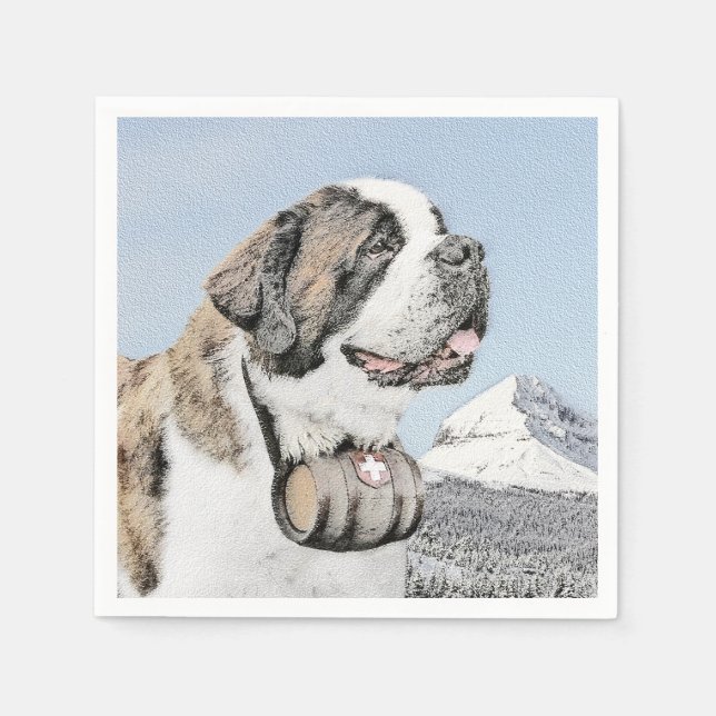 Saint Bernard Painting - Cute Original Dog Art Napkins (Front)