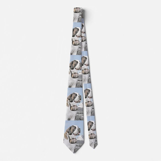 Saint Bernard Painting - Cute Original Dog Art Neck Tie (Front)
