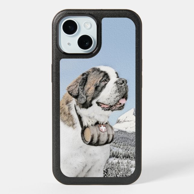 Saint Bernard Painting - Cute Original Dog Art Ott iPhone 15 Case (Back)