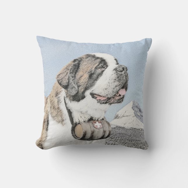 Saint Bernard Painting - Cute Original Dog Art Outdoor Pillow (Front)