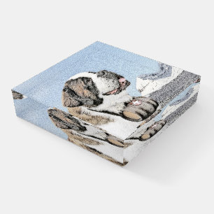 Saint Bernard Painting - Cute Original Dog Art Paperweight